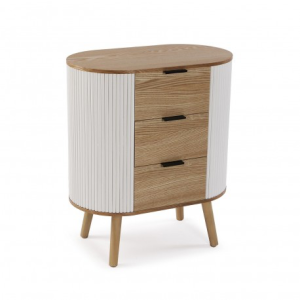 COMODA MADERA DE ROBLE 3 CAJONES VARITAS BLANCAS 60 X 35 ALTO 70 CM
