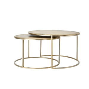 MESA CENTRO NIDO REDONDAS METAL ORO CON TAPA METAL ORO SET 2 UD ALTO 39/44 CM