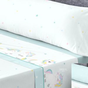 JUEGO DE SÁBANAS ESTAMPADAS KABELY KIDS | ARCOIRIS AGUAMARINA | CATOTEX