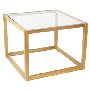MESA AUXILIAR MADERA ROBLE CON CRISTAL 60X60 ALTO 45 CM